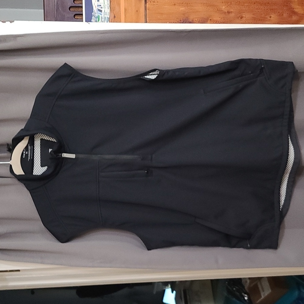 Oobe Mens Soft Touch Vest Black 1/4 Zip Pockets Drawstring Neck/Hem Sz XL EUC